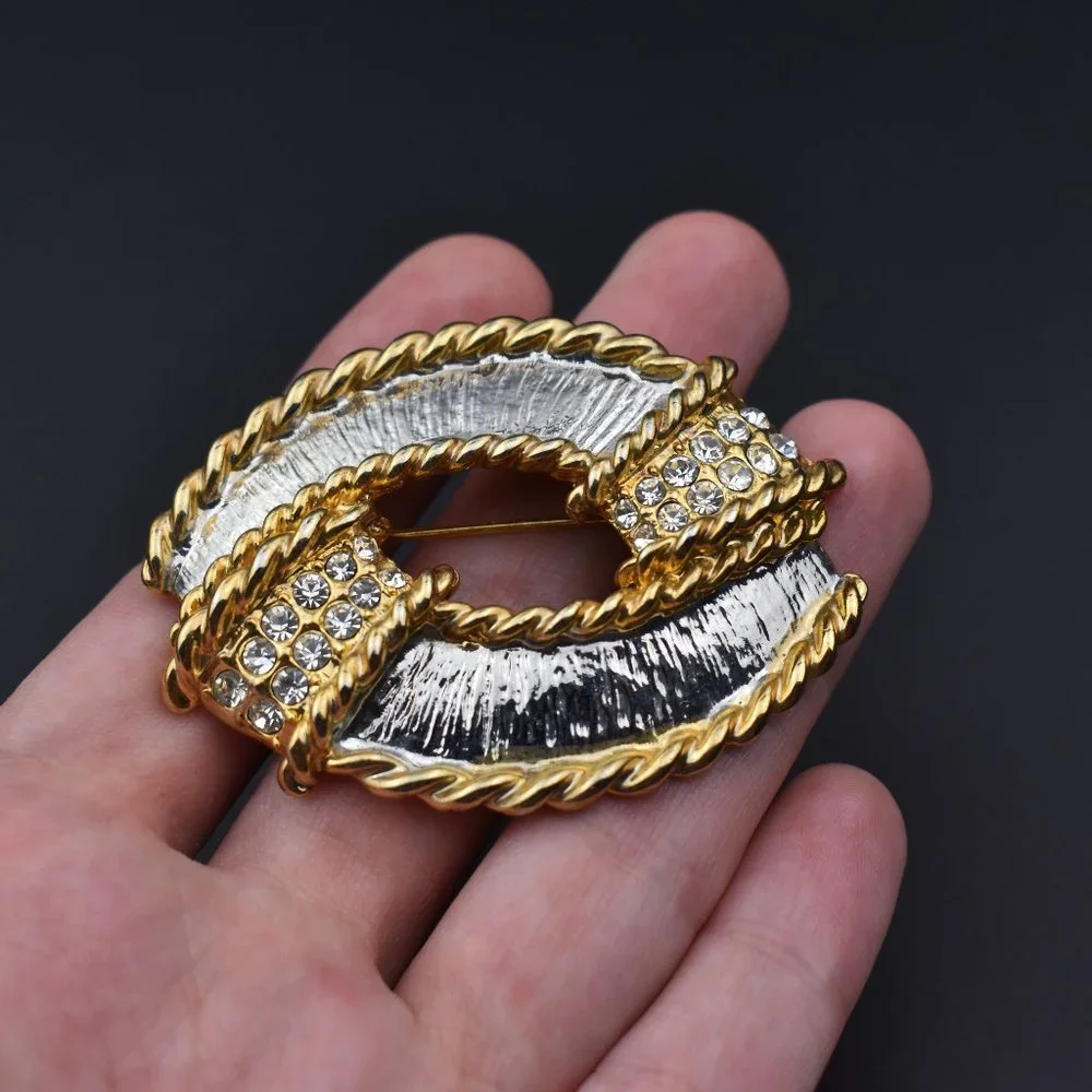 Large gold and silver knot brooch, 60s vintage nautical pin